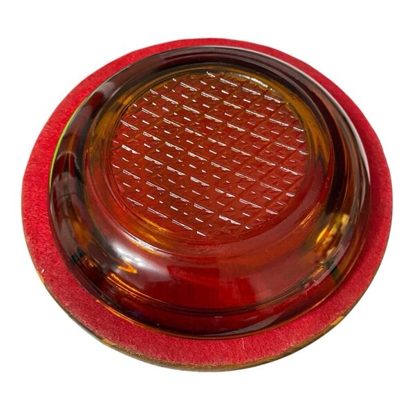 Vintage 6" Amber Cigar Cigarette Ashtray Heavy Glass W/Walnut Wood Base - Picture 5 of 5